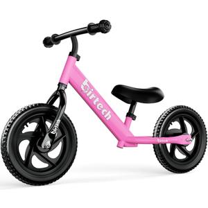 Birtech 12 Inch Toddler Balance Bike for Kids 2-6 Years Old, Adjustable Seat Height, Indoor Outdoor Toy Bicycle With No Pedals, Pink
