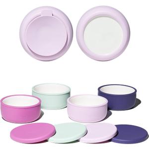 Pandaloo Porcelain Kids Bowls with Removable Silicone Sleeve & Lid  Strong Suction Base, Microwave & Dishwasher Safe, Toddler-Proof, Non-Slip Ceramic Feeding Bowls for Babies & Toddlers (Set of 4) (Blueberry/Sweet Sage/Deep Purple/Lilac Rhapsody)