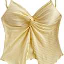 SHENHE Women's Twist Front Camisole Top Split Hem Asymmetrical Sleeveless Cute Tank (Yellow)