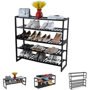 Shoe Rack Bamboo 5 Tier Shoe Organizer, Storage 20-25 Pairs for Closet Entryway, Stackable Large Tall Shoe Shelf Holder Stand Cubby for Door Hallway Bedroom Garage (5-tier-long/32.5*10.5*30.3in)