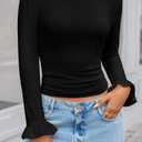 Tankaneo Womens Long Sleeve Shirts 2026 Spring Fall Trendy Basic Tees Ruffle Going Out Tops Outfits Y2k Clothes Black (Black)