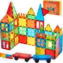 Gemmicc Magnetic Tiles, Deluxe 136 PCS Building Blocks Magnet Toys for Kids,3D Magnet Puzzles Stacking Blocks for Boys Girls,Huge Set with 2 Cars