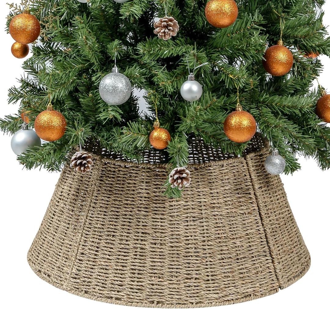 CubesLand Christmas Tree Collar for 7.5ft Trees,Seagrass Christmas Tree Skirt 22.8",Handcrafted Christmas Tree Collar for Artificial Trees,Warm Rustic Tree Skirt Farmhouse Tree Collar Tree Base Cover