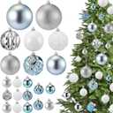 Soulchen 4 Size Christmas Balls Ornaments Set 46 Pcs 1.57, 2.36, 3.15, 4 Christmas Tree Decorations Shatterproof Hanging Plastic Xmas Ball for Holiday Xmas Tree(Light Blue, Silver White)