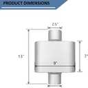 2.5" Center Inlet Center Outlet Single Chamber Muffler (2 Pack) - Aluminized steel Silver Coated Deep Tone Exhaust Muffler, Corrosion Resistant, Universal Fit for Trucks & Cars