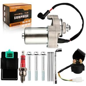 3 Bolt 12 Teeth Starter & Relay & CDI & Spark Plug for 50cc 70cc 90cc 100cc 110cc 125cc Chinese ATV Go Kart Dirt Bike Quad 4 Wheelers， for TaoTao Jonway SunL Roketa SSR Most Chinese Brands (Silver)