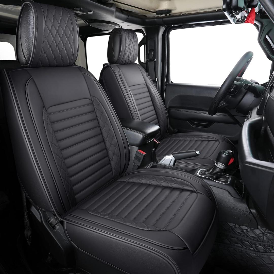 Aierxuan Seat Covers Compatible with Jeep Wrangler 2007-2025 4 Door JK JL Sahara Rubicon Unlimited Altitude Luminator Concept Pickup Truck Waterproof Leather Full Seat car Cushions Black