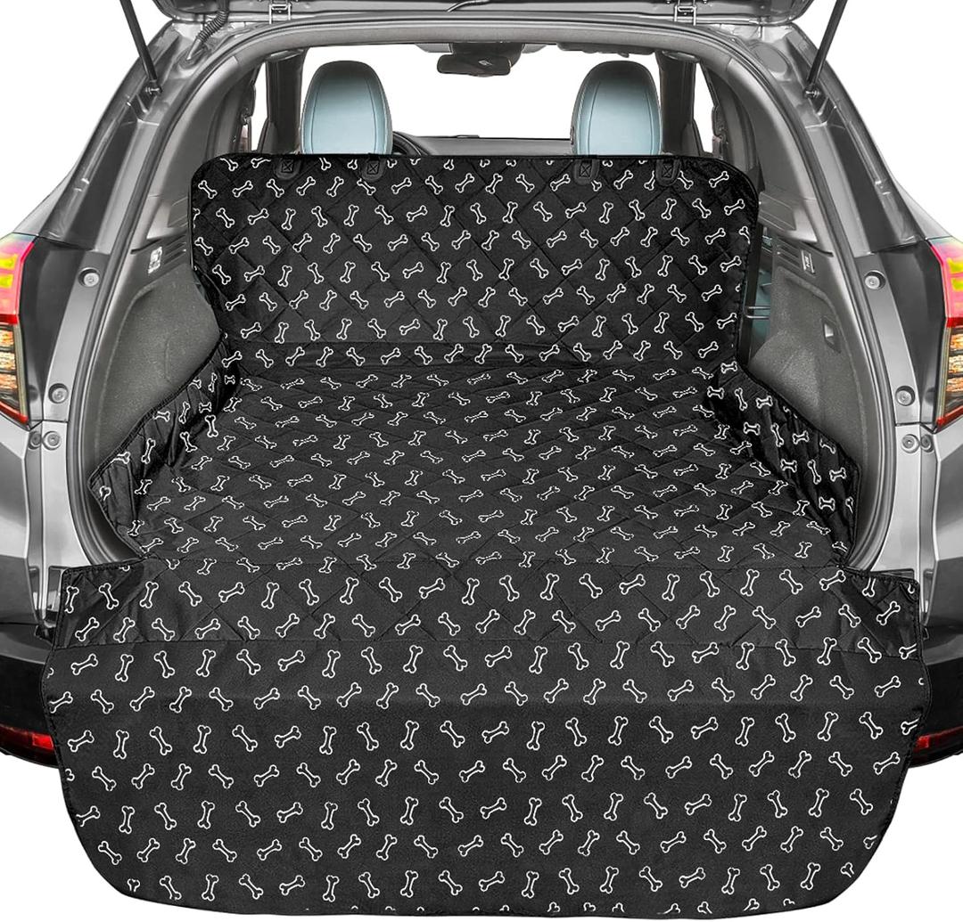 F-color SUV Cargo Liner for Dogs, Water Resistant Pet Cargo Cover Dog Seat Cover Mat for SUVs Sedans Vans with Bumper Flap Protector, Non-Slip, Large Size Universal Fit, Bone (Standard: 55" x 91")