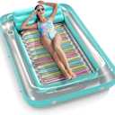 Inflatable Tanning Pool Lounger Float - Jasonwell 4 in 1 Sun Tan Tub Sunbathing Pool Lounge Raft Floatie Toys Water Filled Tanning Bed Mat Pad for Adult Blow Up Kiddie Pool Kids Ball Pit Pool (L)