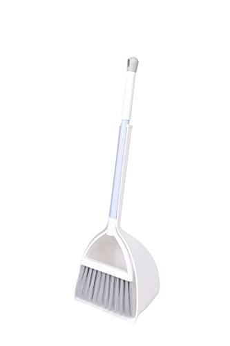 Xifando Mini Broom with Dustpan for Kids,Little Housekeeping Helper Set (White+Grey)