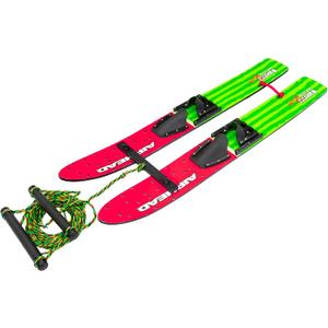 Airhead Watermelon 47" Combo Water Skis with Removable Training bar with Double Handle Rope and Adjustable bindings US Child Size 5-12