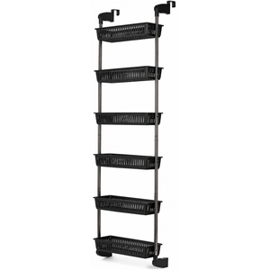 HomeBuddy Over the Door Pantry Organizer - 6 Basket Organizer, Sturdy Spice Rack with 3 Sets of Padded Hooks Hanging for Door, Behind Storage