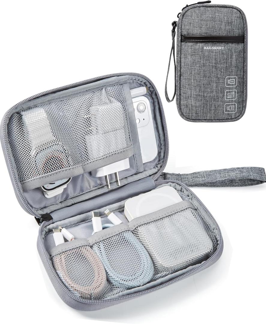 BAGSMART Cord Organizer Travel Cable Organizer Bag Tech Electronic Organizer Travel Case, Travel Essentials for Charger, Cable, Phone, Flash drive, Single Layer - Grey
