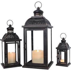 Lanterns Decorative Indoor&Outdoor, 19’’&14’’&10’’ Extra Large Metal Candle Lanterns, Vintage Candle Holders Farmhouse Shelf Wedding Front Porch Patio Decor, Christmas Halloween Decorations for Home