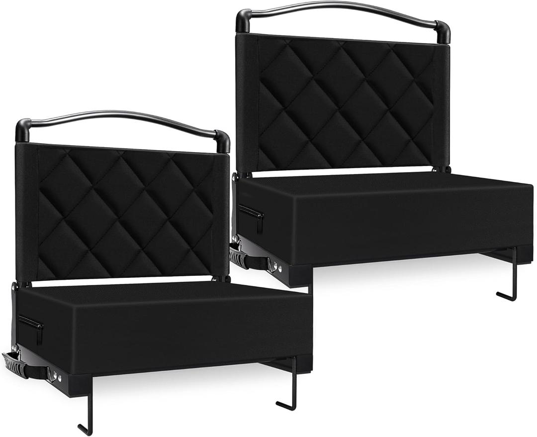 Stadium Seats with Back Support Cushion, Folding Stadium Seats for Bleachers Hold up 400lbs, Wide Bleacher Seat with Shoulder Strap & Handle Comfort for Sports Events (Black, 2pcs)