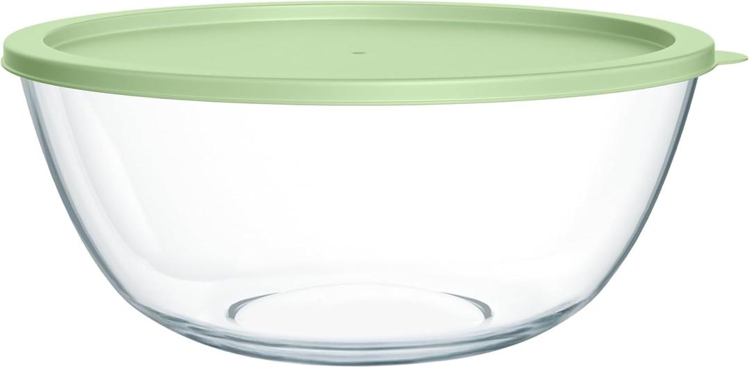 Extra Large Glass Mixing Bowls Clear Glass Salad Cooking Bowls for Kitchen Salad Bread Storage (4.7Qt)