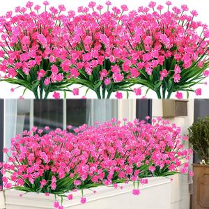 20 Bundles Outdoor Artificial Fake Flowers UV Resistant Shrubs Plants, Faux Plastic Greenery for Indoor Outside Hanging Plants Garden Porch Window Box Home Wedding Farmhouse Decor (Pink)