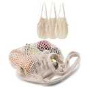 MERCURHOUSE 3 pack Cotton String Shopping Bags Reusable Washable Grocery Mesh Bags Organizer for Grocery Shopping Produce Net Bags with Longhandle for Fruit Vegetable Storage