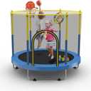 72" Trampoline for Kids with Net,6 FT Indoor & Outdoor Small Toddler Trampoline with Basketball Hoop & Dart Board for Ages 1-8, Birthday Gifts for Boys & Girls, Baby Toddler Christmas Toys (Blue/Yellow)