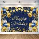 Blue Gold Birthday Party Backdrop Blue Gold Happy Birthday Banner Photography Background for Home Decorations Party Supplies 70.8 x 47.2 Inch