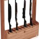 Soaoo Gun Racks Holds 10 Long Guns Wooden Rifle Rack Floor Stand Rifle Racks Display Holder Stand with Storage for Firearms Display Storage Home Accessories Office (Walnut)