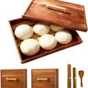 Jorivel 2 Pack Wooden Pizza Dough Proofing Box 16" x 12" w/Lids  Made From Natural Acacia Wood  Ideal Bread Proofing Box, Pizza Storage Container  Comes with 2 Adjustable Partitions & 1 Wood Shovel