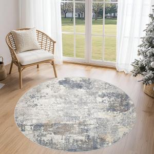 4ft Round Area Rug Living Room Rugs - 4x4 Washable Neutral Modern Abstract Soft Thin Rug Indoor Floor No Slip Rug Carpet for Bedroom Under Dining Table Home Office Decor - Blue Grey
