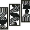 Putuo Decor Modern Minimalist Wall Art Set of 3, Black and Gray MDF Cut-Out Geometric Line Panels, Abstract Vertical Art for Living Room Bedroom Office Wall Decor