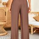 GUOLEZEEV Women Wide Leg Flowy Linen Pants Loose Drawstring Casual Pants Beach Vacation Trouser (S)