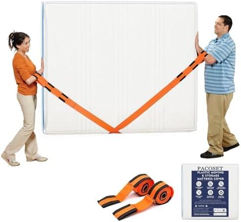 Pack of 2 Mattress Bags for Moving and Storage with 2 Moving Straps,5 Mil Bed Mattress Cover for Moving with Dual Zippers Closure Reusable,Heavy Duty Waterproof Mattress Protector for Moving (Full)