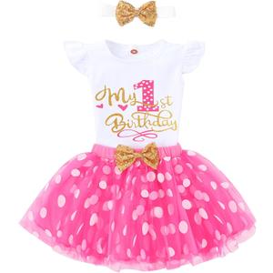 Baby Girl 1st Birthday Cake Smash Outfit Toddler Girl Frist Birthday Tutu Dress with Headband Clothes Set (12-18 Months)