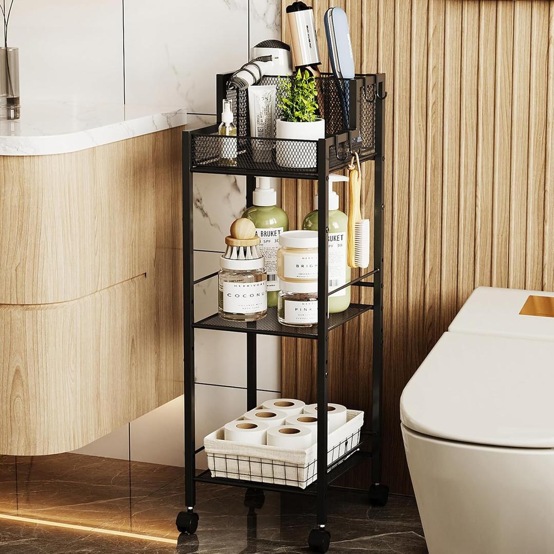 VITVITI Metal Hair Tool Organizer Shelf for Bathroom, 3 Tiers Hair Product Organizer Cart Floor Stand, Curling Irons Straighteners Storage Makeup for Vanity (Black)