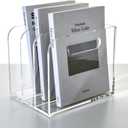 Clear Acrylic Organizers - 3 Vertical Compartments Acrylic Folder Organizer & File Organizer, Desk Document Storage Bins for Magazines, Binders - Multipurpose Home Office Desk Organizer