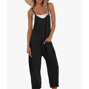 Buauty Jumpsuits for Women Casual V Neck Sleeveless Baggy Overalls Spaghetti Strap Jumpers with Pockets Summer Romper Clothes Size L