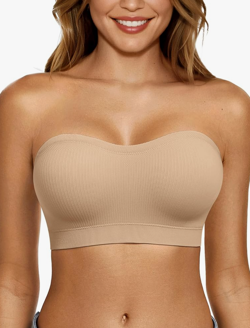 LetsJoli Push Up Strapless Bras for Women Supportive Bandeau Bra Non Slip Wireless No Underwire Padded Tube Bra(Nude,S)