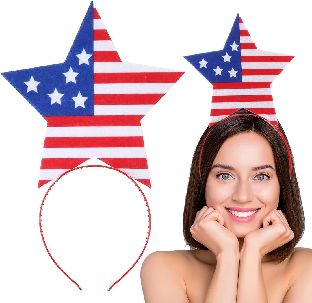 1 Pcs Patriotic Headbands 4th of July Hair Accessories Independence Day Party Supplies USA Flag Star Design Headbands for Women Kids Girls Patriotic Party Favor Decorations