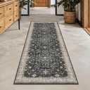 Black Boho Washable 2x6 Runner Rugs for Hallway Kitchen Bedroom Beside Laundry Room Bathroom Rug, Pet & Kids Friendly, Non Slip Low Pile Stain Resistant Soft Foldable Long 24 x 72 Floor Carpet