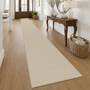 KOZYFLY Braided 2.5'x20' Runners Rugs for Hallway, Extra Long Washable Runner Rug, Woven Non Slip Kitchen Runner, Cotton Entryway Rug, Floor Carpet for Entry, Aisle, Hall, Ivory Beige