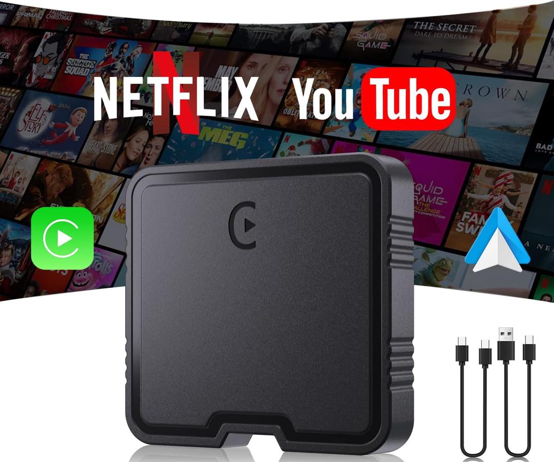 Wireless Carplay Adapter, Supports Netflix, YouTube, TF Card Plug & Play, Android Auto Wireless Dongle Fits for Factory Wired Car Play Cars