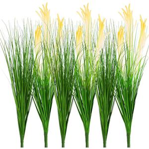 Artificial Plants 6PCS 27 Fake Tall Grass Artificial Onion Grass,Faux Grass Plant,Fake Grass Greenery Shrubs Bushes for Indoor Outdoor Garden Shop Office Home Dcor (Wheatear)