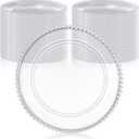 Hoolerry 50 Pack Clear Charger Plates Bulk 13 Inch Plastic Round Beaded Dinner Chargers Acrylic Frosted Grain Decorative Service Plates for Wedding Party Event, Home and Kitchen Tabletop (Transparent)