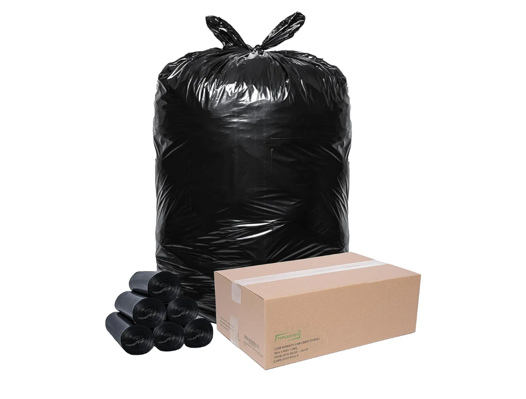 TYPLASTICS Heavy Duty 55-60 Gallon Trash Can Liners, 36" x 60", 1.2Mil, Black Garbage Bags, Multipurpose for Lawn, Leaf, Yard, Office, Outdoor, Gardening, Commercial and Industrial - Boxes of 100