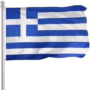 FLGCLUB Greece Greek Flag 3x5 Ft Outdoor, Vibrant Color Fade Resistant Greece Flags Polyster Double Stitched, Greek National Flag Canvas Header and Brass Grommets