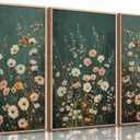 Wildflowers flower Wall Art Emerald Green Wall Decor Pictures Botanical Landscape Painting Wildflower Field Prints Modern Farmhouse Floral artwork for bedroom bathroom decoration 12x16in Poster