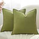 2 x Throw Pillow Covers Olive Green Set of 2 18x18 Inch Pillow Covers, Soft Chenille Farmhouse Neutral Decorative Pillowcases for Couch Sofa Bed Living Room, Home Boho Decor, Modern Cushion Covers