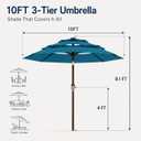 10ft Patio Umbrella, 3-Tier Vented Outdoor Table Umbrella with 8 Sturdy Fiberglass Ribs, Windproof Market Umbrella with Push Button Tilt and Crank, UV Protection for Deck, Pool, Lake Blue