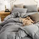 PURE ERA Jersey Knit Duvet Cover Set 100% T-Shirt Cotton Super Soft Comfy 3pc Bedding Set with Zipper Closure (Heather Dark Grey,Queen)