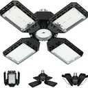 QiyuanLS LED Garage Light, 150W Deformable Garage Ceiling Lights, 15000LM, 4 Adjustable Panels, E26/ E27 Shop Lights for Basement, Barn, Workshop, High Bay Light