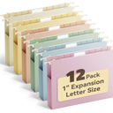 Ansook Hanging File Folders Letter Size Extra Capacity,Heavy Duty 1" Expandable Letter File Folders Hanging with Tabs,12 Pack Plastic File Cabinet Folders for File Frame/Box,Hanging File Organizer