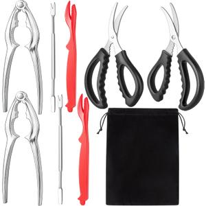 suoundey Seafood Cracker Tool Set With Lobster Sheller Stainless Steel Crab Crackers Crab Leg Fork Seafood Scissors And Storage Bag, Crab Leg Pick Utensils Set Crab Eating Tools (9Pcs)